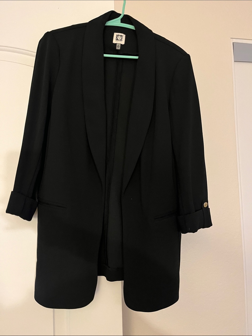 Anne Klein 3/4 Sleeve Black Blazer with Rolled Cuffs